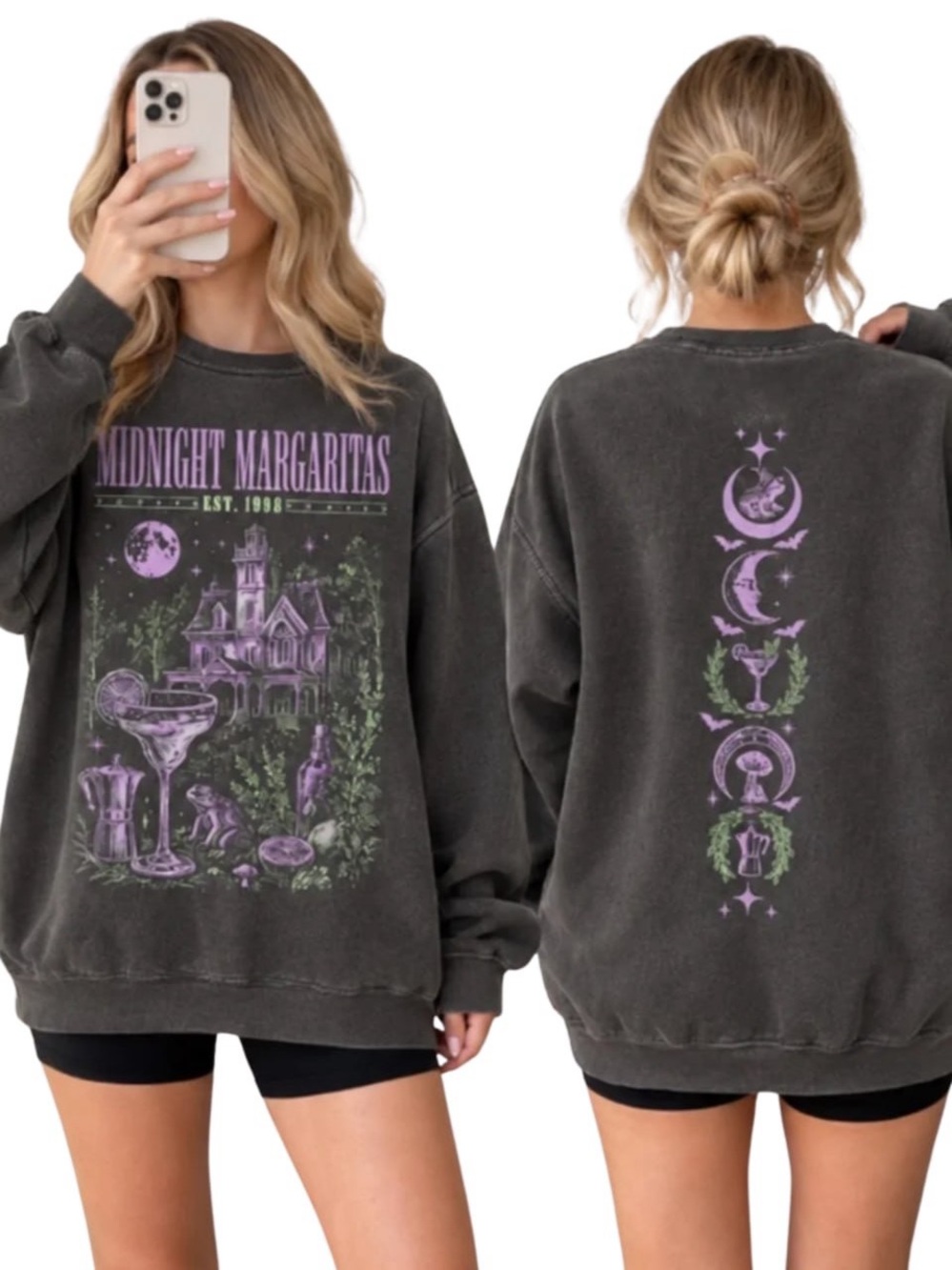 Charcoal Sweatshirt with Lavender & Green Graphic